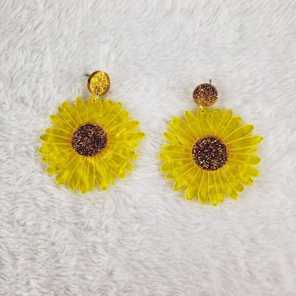 Acrylic Sunflower Daisy Drop Earrings - Picture 2 of 3
